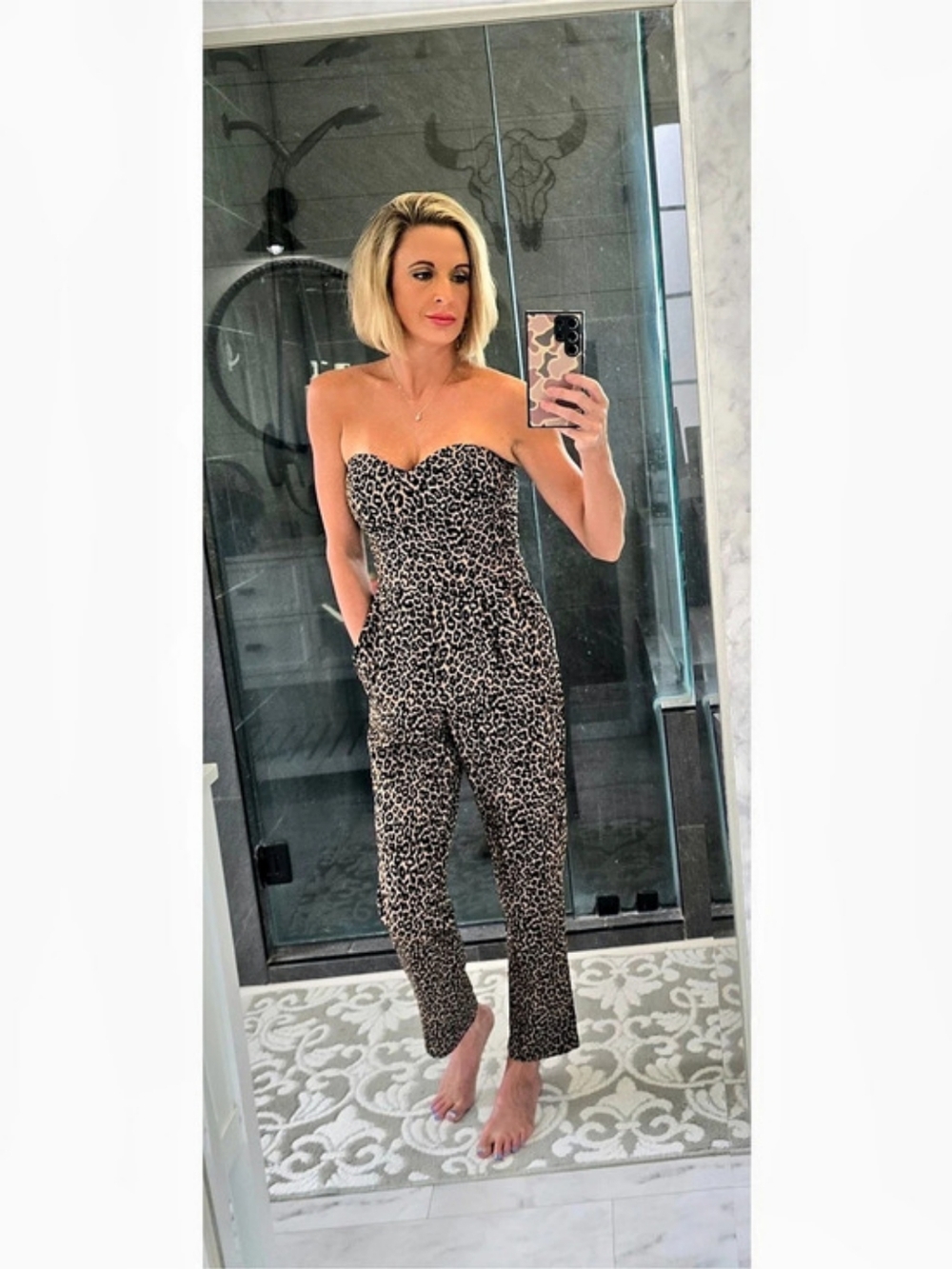 Express Leopard Print Strapless Jumpsuit Size 00. Never Worn.